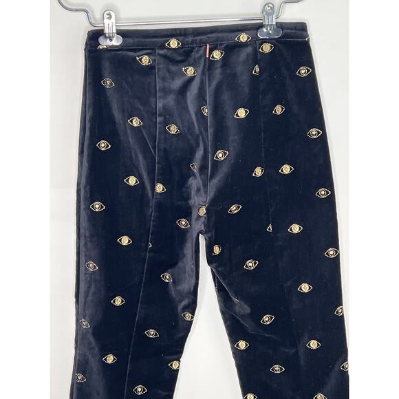Misa Los Angeles Velvet Embroidered Evil Eye High Rise Pants Black Womens Size 0 - Picture 9 of 10